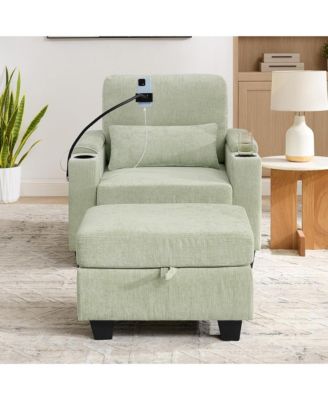 Multi-Functional Accent Chair and Storage Ottoman, Convertible Chaise Sleeper with USB and Phone Stand for Living Room and Apartment