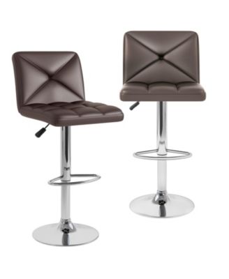PU Leather Upholstered Bar Stools Set of 2 with Back and Adjustable Height