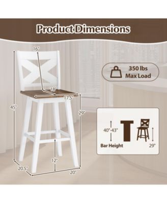 29" Rubberwood Swivel Barstools Set of 2 with Backrest and Large Seat