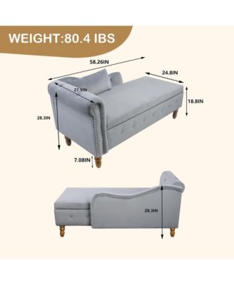 Velvet Upholstered Chaise Lounge Chair, Modern Rolled Armrest Accent Chair with Hidden Storage, Nailhead Trim and Pillow for Living Room