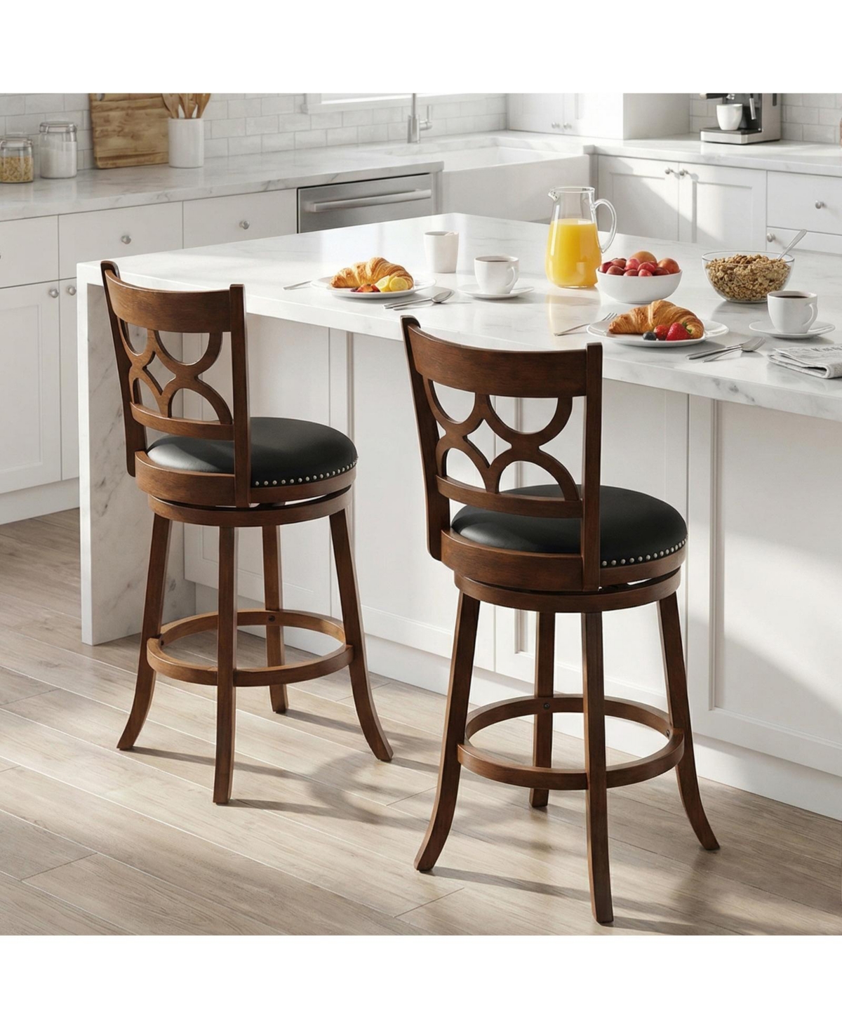 Gymax 31'' Bar Height Stools Set of w/Rubber Wood Frame Upholstered Seat and Footrest