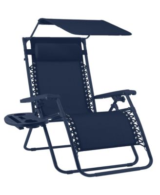 Folding Zero Gravity Recliner Patio Lounge Chair w/ Canopy Shade, Headrest, Tray