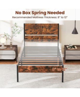 Twin Metal and Wood Platform Bed Frame with Headboard