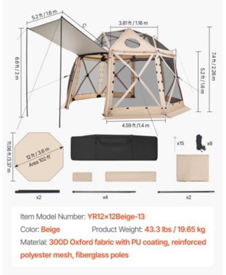 12 x 12 Ft Pop-Up Spherical Gazebo Screen Tent for 8-10 People