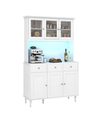 77 in Kitchen Pantry Storage Cabinet with LED Lights and Power Outlets