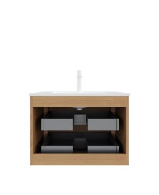  Wall Mounted Bathroom Vanity, Integrated Ceramic Sink, Modern 2 Soft Close Drawers, Pre-Assembled
