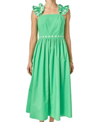 Women's Flower Embroidered Ruffle Midi Dress