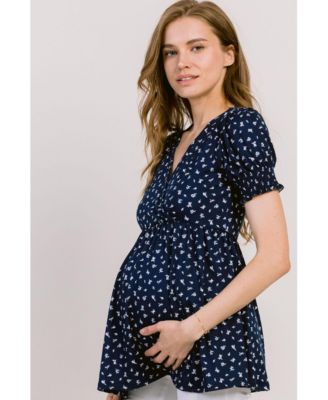 Maternity Floral Empire Waist Wrap Nursing Top