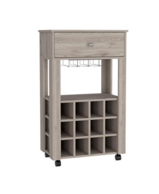 Bar Cart with 12 Wine Cubbies, Glassware Storage and 2.2  Casters