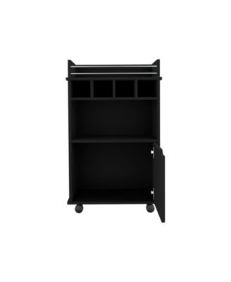 35 Inch Bar Cart with 2 Shelves, 4 Wine Cubbies and 1 Cabinet