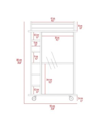 Bar Cart with 2 Shelves, 6 Wine Racks and 4 Casters, Glass Door Home Bar Cart