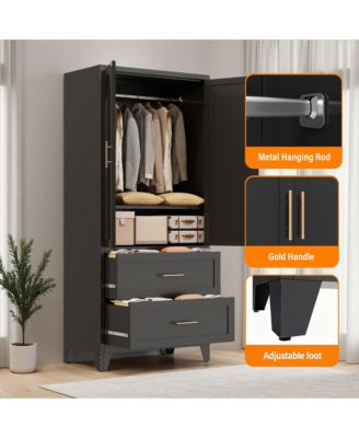71" Tall Metal Armoire Wardrobe Closet, Clothing Storage Cabinet with 2 Doors, 2 Drawers, Hanging Rod and Shelf for Bedroom