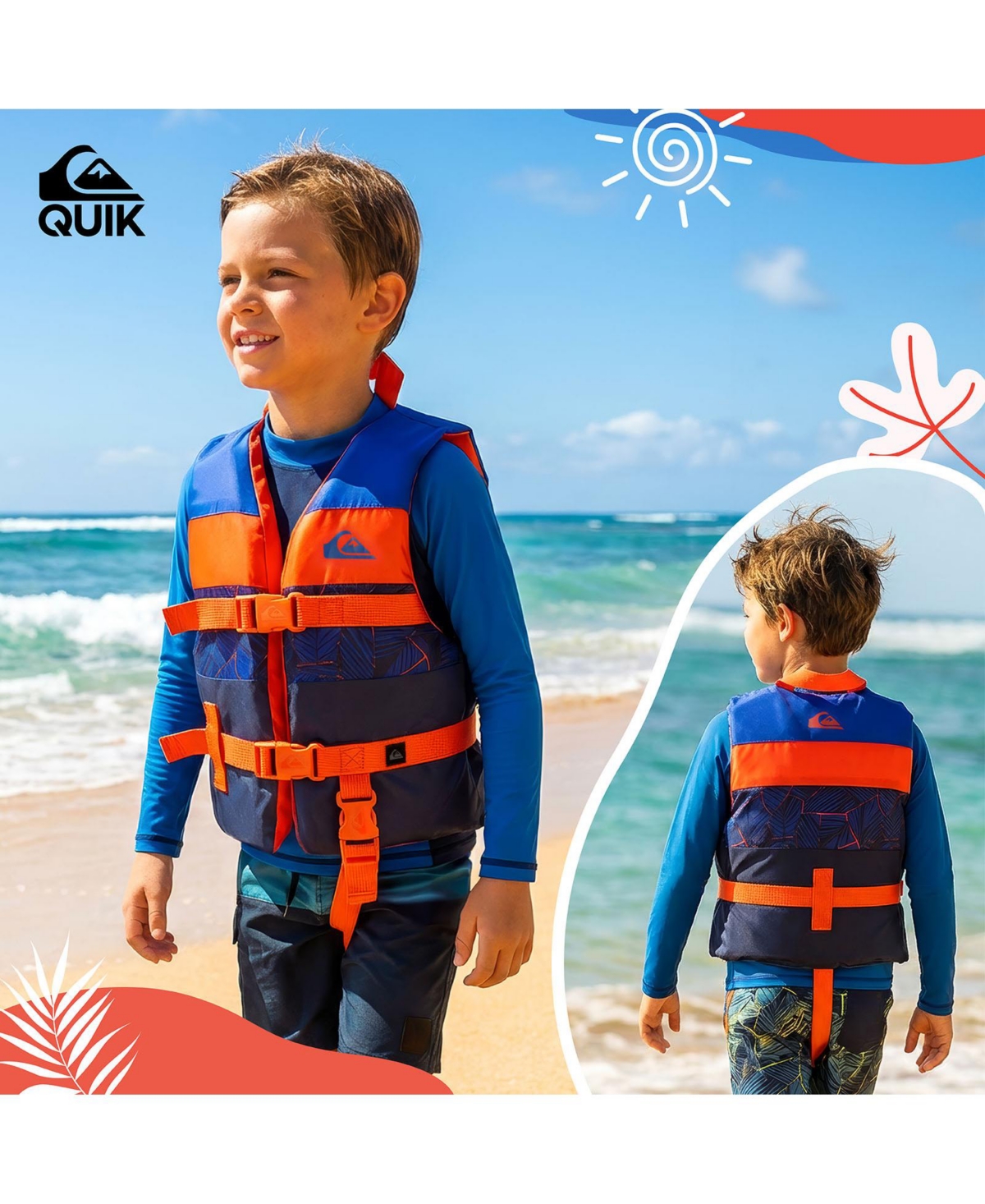 Quiksilver Uscg Approved Life Vest for Children, Lightweight Epe Foam and Durable Quick-Release Buckles, Leg Strap and Grab Handle for Security