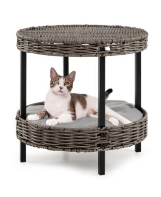 Cat Nest 2-Tier Rattan with Removable Padded Cushion