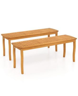 Acacia Wood Outdoor 48" Long Patio Dining Bench-2 Pieces