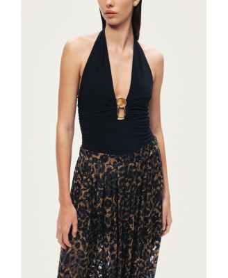 Women's Deep V Halter Detail Blouse