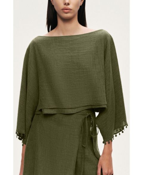 Женская блузка NOCTURNE Cropped Boat-Neck, цвет: Хаки