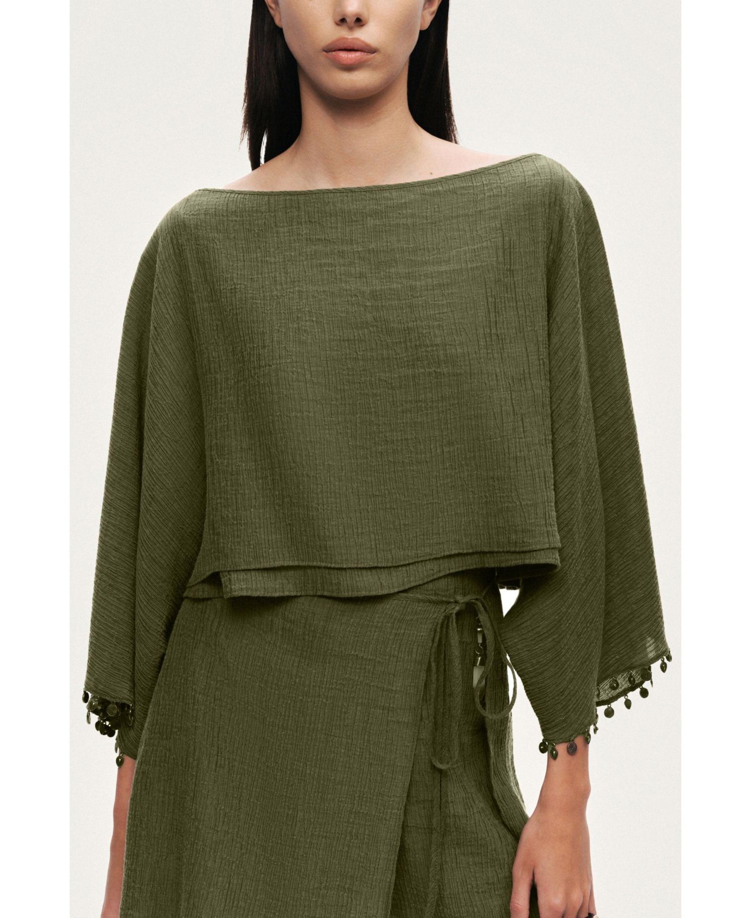 Women's Cropped Boat-Neck Blouse