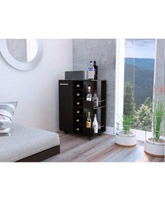 Wenge 2-Shelf 6-Bottle Bar Cart with Division