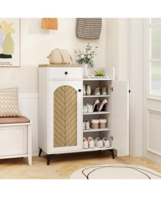 2-Door Shoe Rack Organizer with Drawer and 6 Removable Shelves