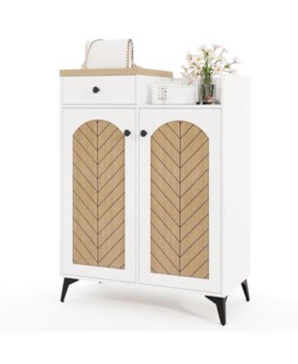 2-Door Shoe Rack Organizer with Drawer and 6 Removable Shelves