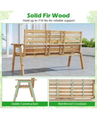 Outdoor Fir Wood Bench with Foldable Middle Table