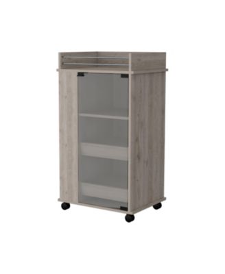 Glass Door Bar Cart with Bottle Holder and Casters