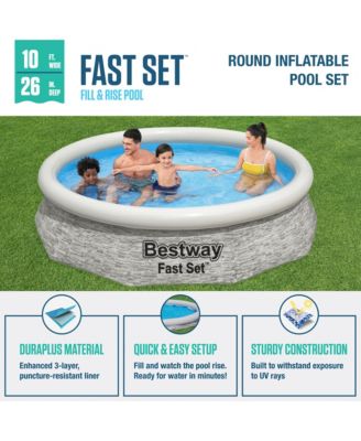 Fast Set 10' x 26" Stacked Stone Inflatable Swimming Pool Outdoor Set