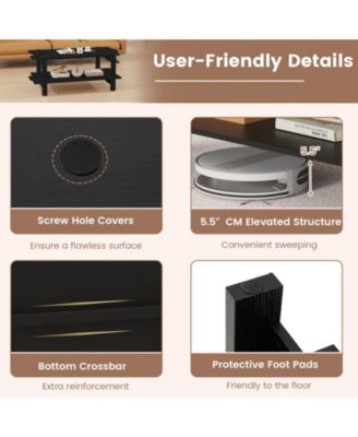 2-Tier Coffee Table Slatted Wood Center Table with Storage Shelf