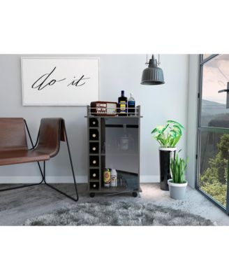 Carbon Espresso 6-Bottle 3-Shelf Bar Cart with Glass Door Cabinet