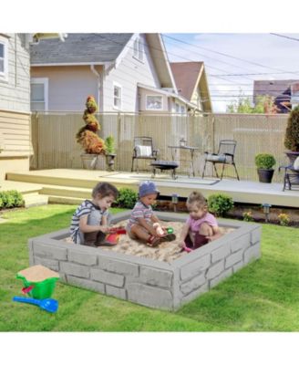 Kids Sandbox with Cover Bottom Liner Backyard Beach HDPE Sandpit for Outdoor Play