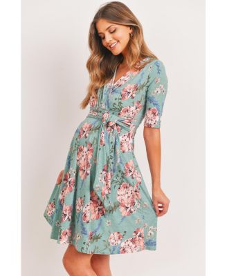 Maternity Floral Wrap Dress with Tie Waist Nursing Friendly