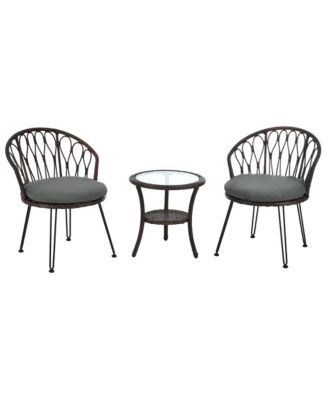 Rattan Balcony Furniture Set of 3, Weather Resistant Wicker Bistro Chairs with Round Glass Table, Perfect for Patio, Backyard and Garden