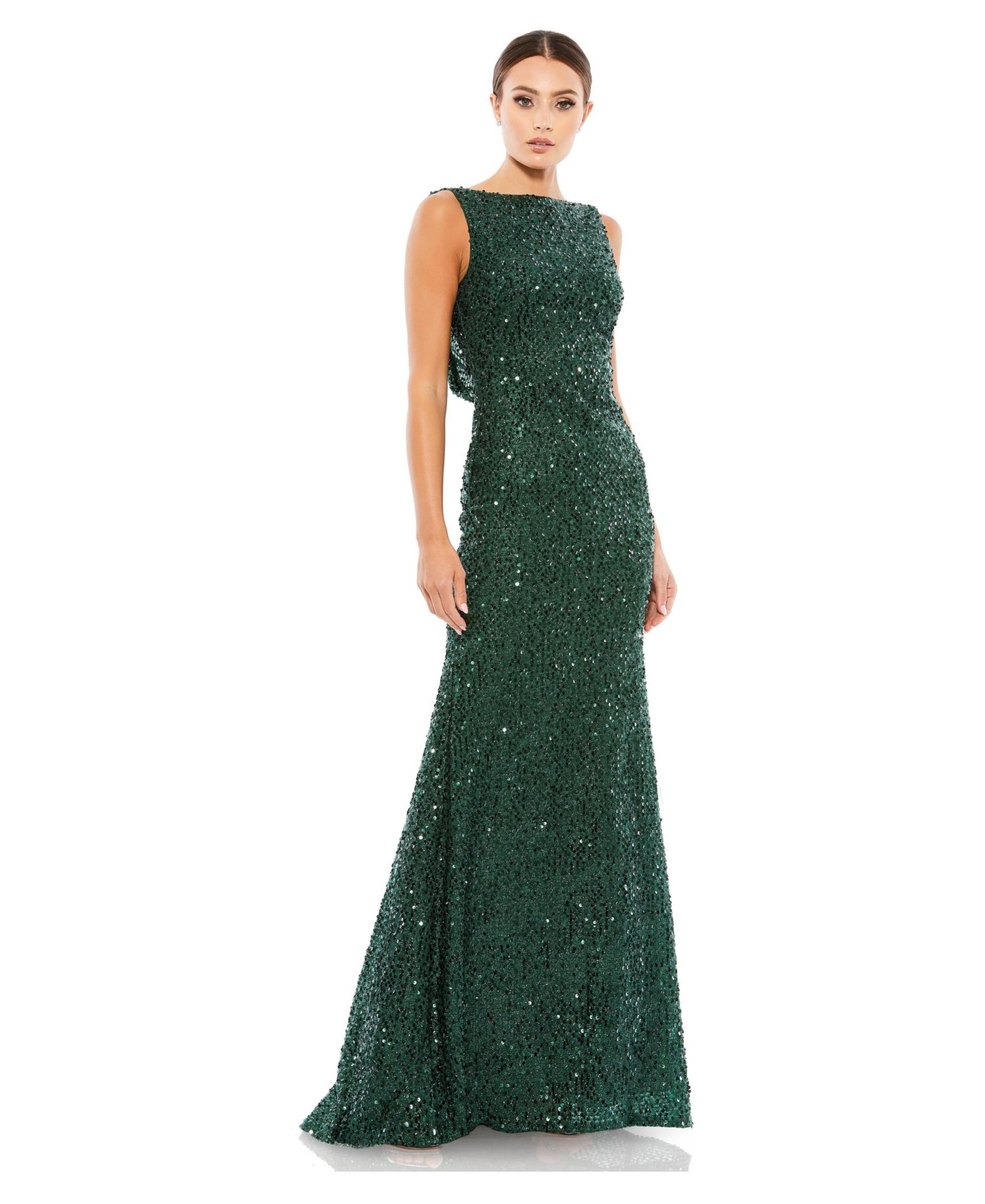 Petite Sleeveless Sequin Cowl Back Evening Gown