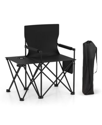 Oversized Camping Chair with Integrated Side Table and Storage Pockets