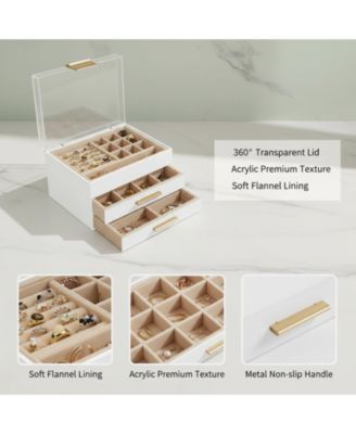 3 Layer Acrylic Jewelry Organizer Clear Dustproof Storage Case with Drawers for Earrings Rings Necklaces