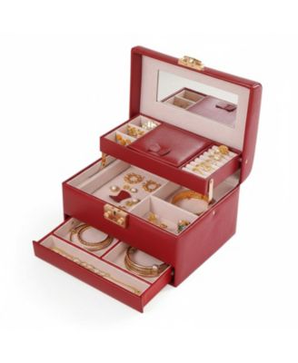 3 Layers Leather Jewelry Storage Box with Lock Mirror Drawers for Necklaces Earrings Bracelets Rings