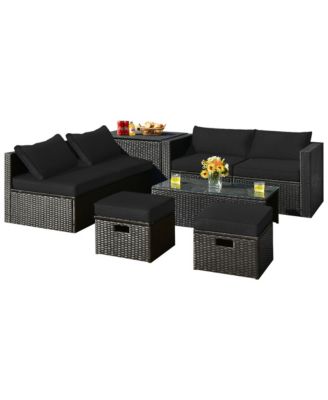 8 Piece Patio Rattan Sectional Furniture Set w/ Waterproof Cover Cushions