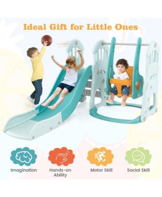 Toddler Slide and Swing Set 4-in-1 Indoor Playground w/ Extra-long Slide