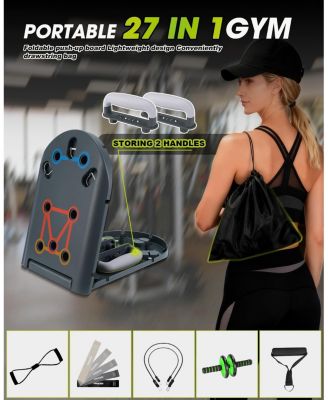 Home Workout Equipment to Help Achieve Fitness Goals, 27-in-1 Portable Gym Exercise Equipment with Compact Push-Up Board, Resistance Bands