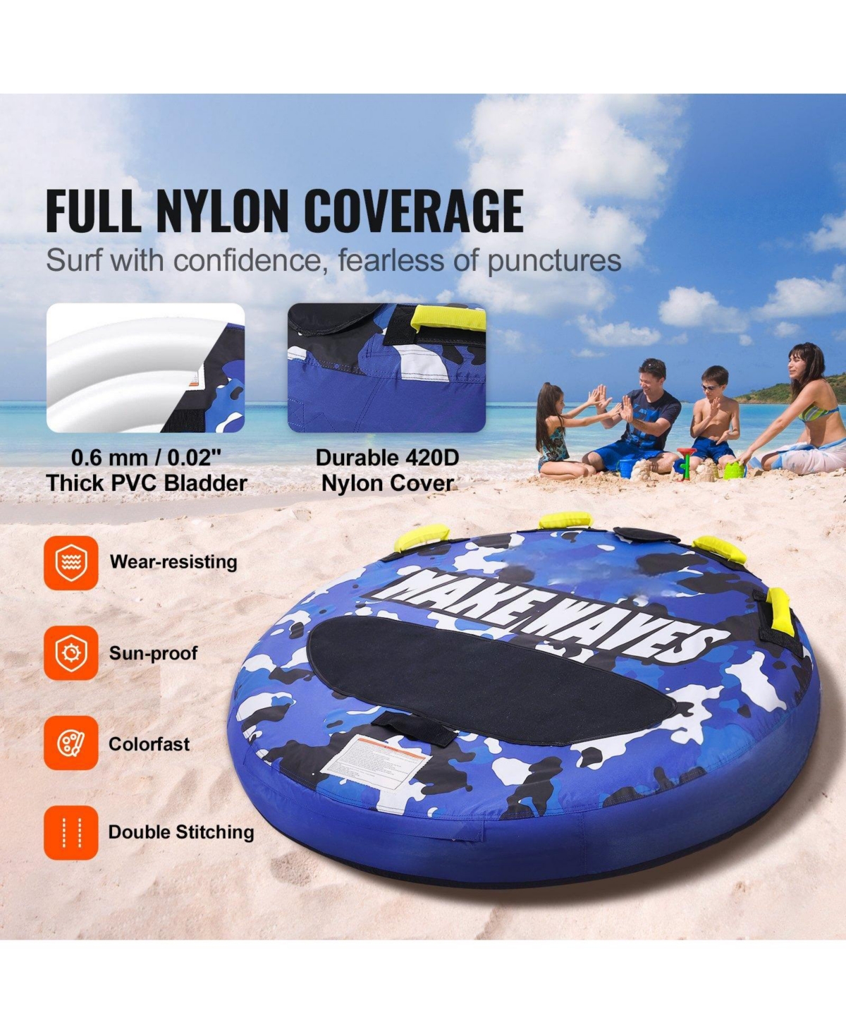 Mecale Inch Round Rider Towable Boat Tube with Nylon Cover