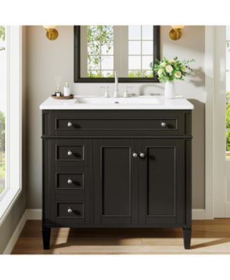 Bathroom Vanity with Sink, Modern Bathroom Sink Cabinet with 4 Drawers and 2 Doors, Bath Storage Vanity Sink with Paint Surface
