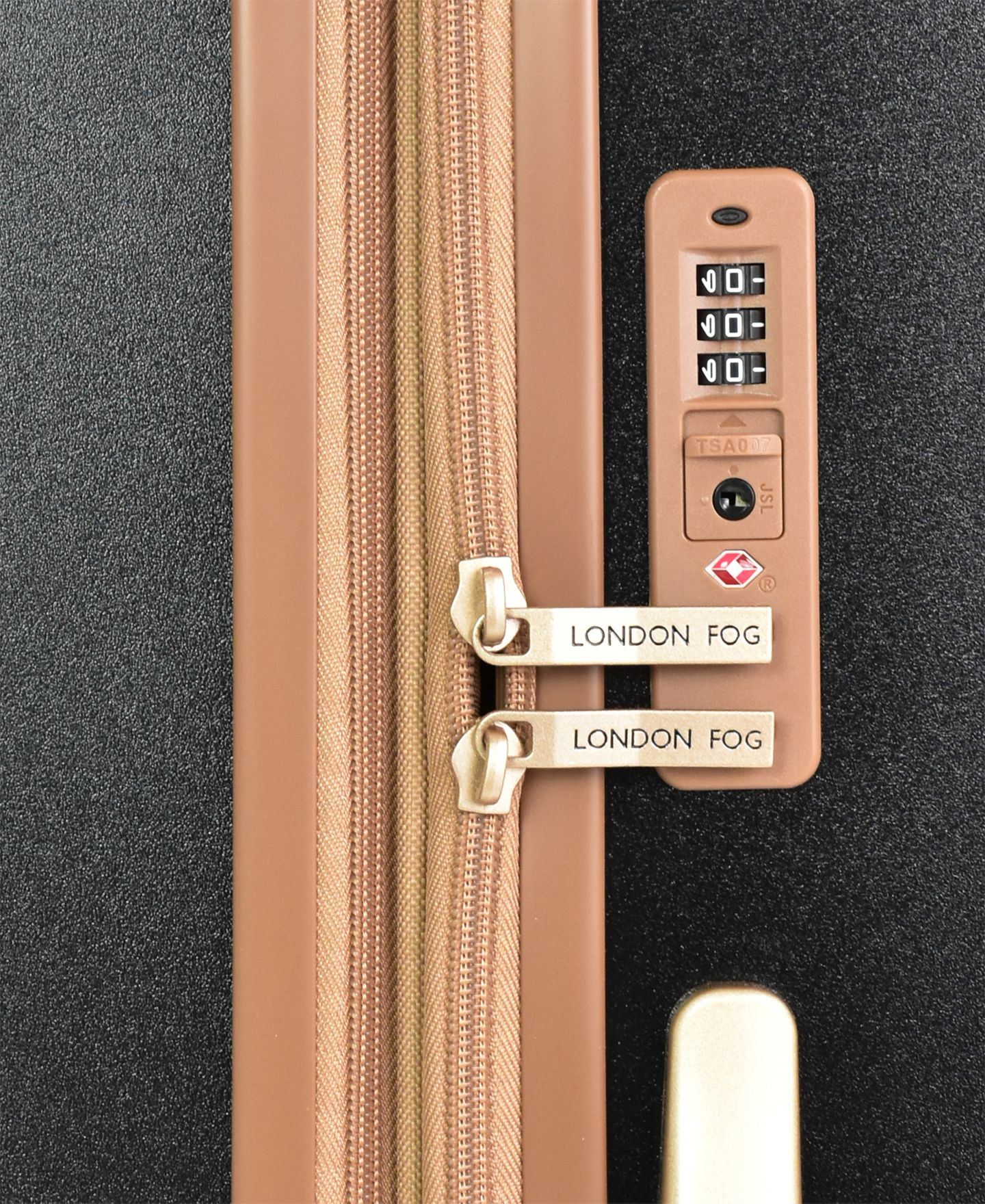 Чемодан London Fog Southbridge Carry-On Expandable Hardside Spinner, цвет: Чёрный / Песочный — фото 2