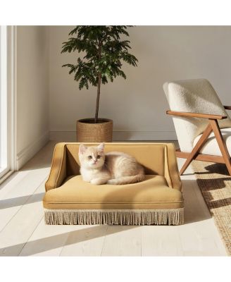 Performance Velvet Princess Pet Bed Sofa with Fringe Skirt by Duchess,Gold Yellow
