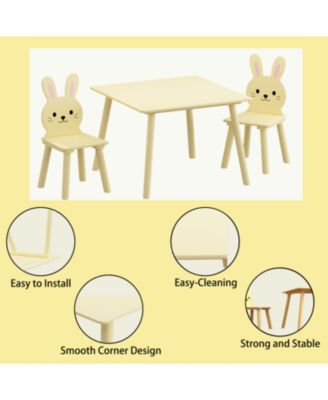 3 Piece Kids Table and Chairs Set, with 2 Bunny Chairs, Activity Play Table Set, for Study, Drawing, Play, Boys and Girls Gift for Ages 2+