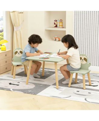Kids Table and Chair Set, with 2 Cute Sloth Chairs, Wood Activity Tables Drawing Play Table Set, for Age 2-6 Boy Girl