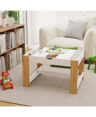 Kids 2 in 1 Play Table with 7 Storage Compartments and Bookshelf, Modern Activity Learning Table Game Furniture