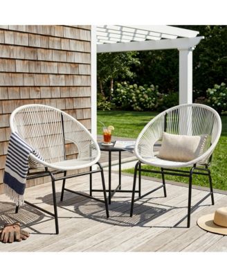Outdoor Patio Wicker Chair Set of 2, Oval Silhouette PE Rattan Lounge Chair with Sturdy Iron Frame for Porches, Poolside Seating