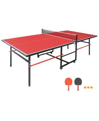 Foldable Portable 8FT Table Tennis Table, All-Inclusive Family Ping Pong Set with Net, Dual Rackets and 3 Balls for Home Entertainment
