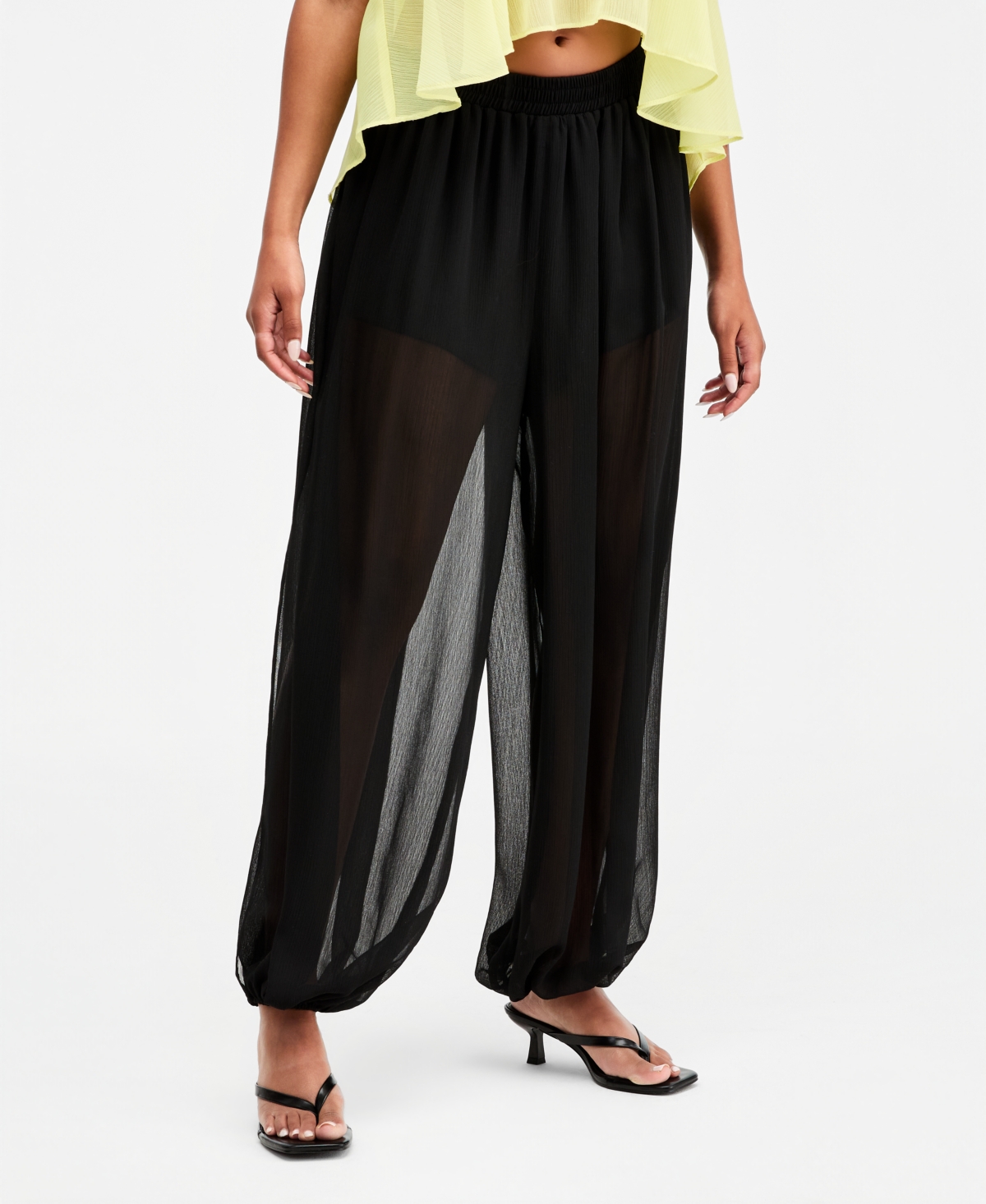 Bar Iii Women's High-Rise Sheer Balloon Pants, Macy's Exclusive